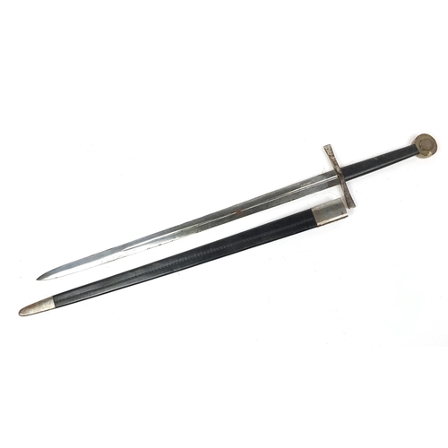 631 - Medieval style broad sword with scabbard, 131cm in length