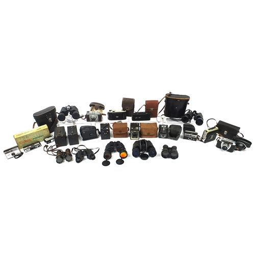 1705 - Vintage and later cameras and binoculars including Kodak and Barr & Stroud