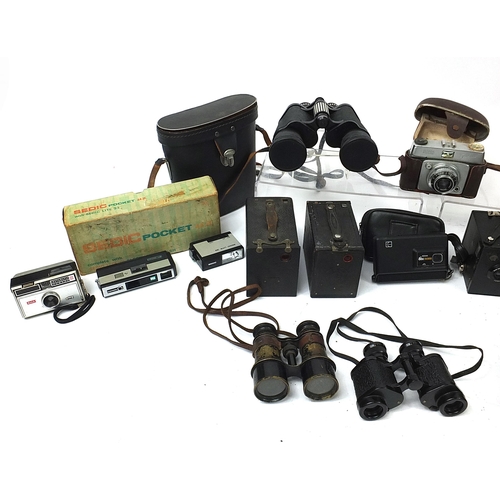 1705 - Vintage and later cameras and binoculars including Kodak and Barr & Stroud