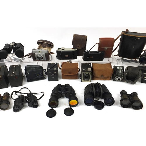 1705 - Vintage and later cameras and binoculars including Kodak and Barr & Stroud