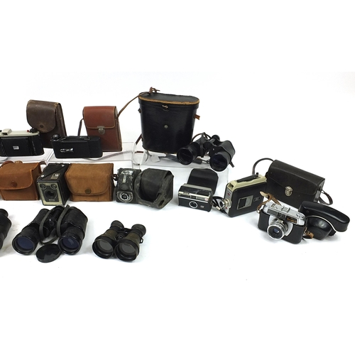 1705 - Vintage and later cameras and binoculars including Kodak and Barr & Stroud