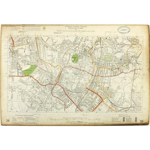 1743 - London County Council Municipal Map of London, Edition 1913 with Field & Sons library stamps, Martin... 