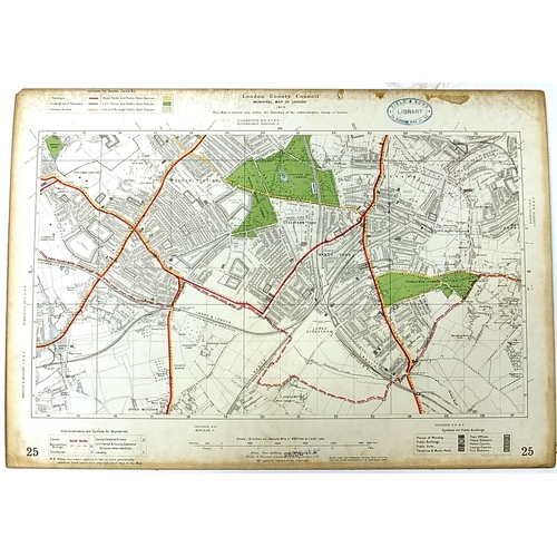 1743 - London County Council Municipal Map of London, Edition 1913 with Field & Sons library stamps, Martin... 