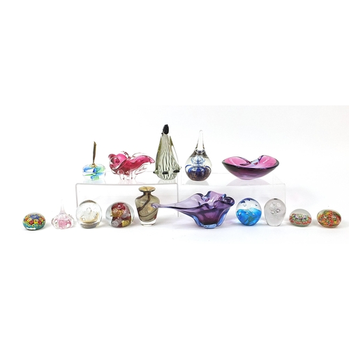 1421 - Collectable glassware including millefiori paperweights, Czechoslovakian dishes and a glass penguin,... 