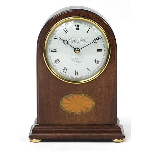 Knight & Gibbins of London, inlaid mahogany dome top mantle clock 