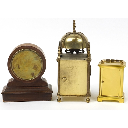 1716 - Three mantle and carriage clocks including and 18th century style Smiths brass lantern clock and a B... 