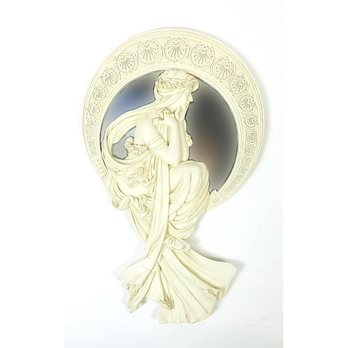 1708 - Art Nouveau style maiden design wall mirror, 61cm high