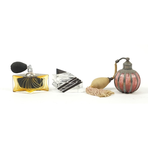 465 - Decorative arts glassware including an Art Deco flashed glass pot and cover and silver overlaid atom... 