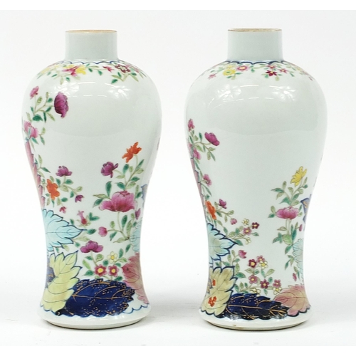 346 - Pair of Chinese underglaze blue and famille rose porcelain baluster vases hand painted with flowers,... 