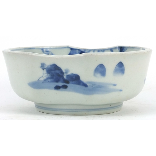 1762 - Japanese porcelain bowl hand painted with flowers and a landscape, 16cm wide