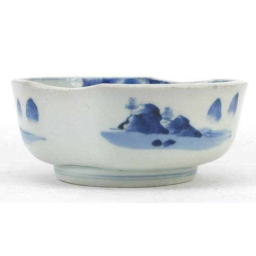 1762 - Japanese porcelain bowl hand painted with flowers and a landscape, 16cm wide