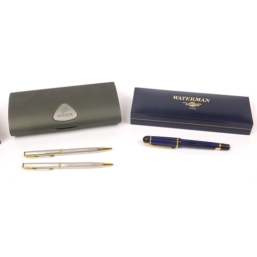 26 - Fountain pens including Watermans Ideal, Parker Insignia and rolled gold Parker 51 fountain pen and ... 