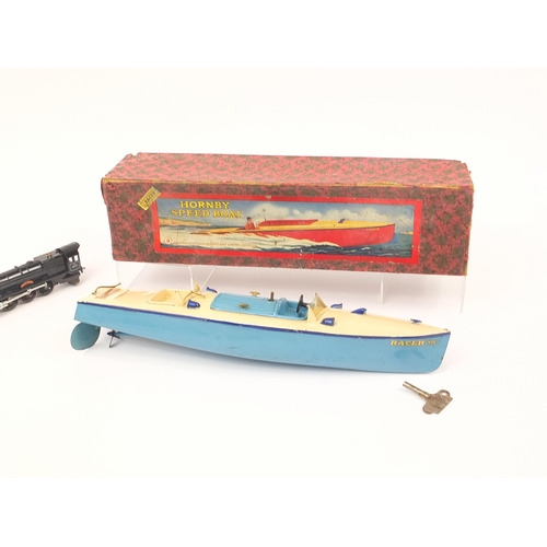 741 - Vintage Hornby speedboat with box and two 00 gauge locomotives, one with tender,