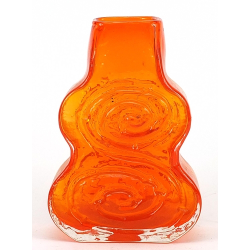 2 - Geoffrey Baxter for Whitefriars, cello glass vase in tangerine, 18.5cm high