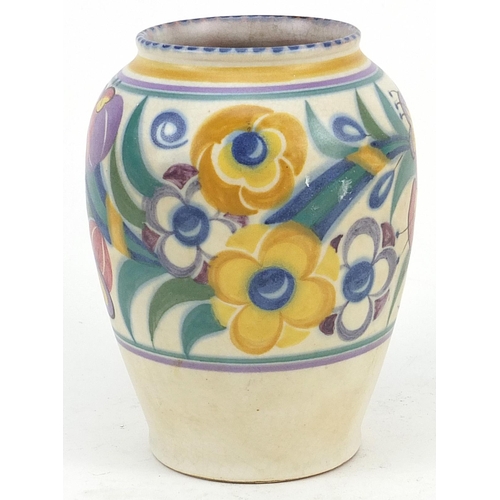 1386 - Poole Pottery vase hand painted with flowers, 15cm high