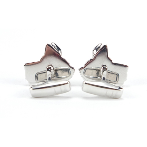 1130 - Alfred Dunhill, pair of silver Scottish Terrier cufflinks with box, 2cm wide