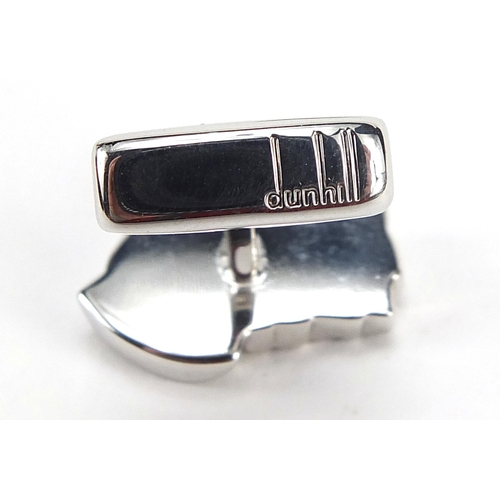 1130 - Alfred Dunhill, pair of silver Scottish Terrier cufflinks with box, 2cm wide