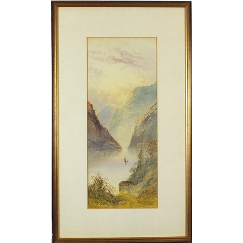 1417 - Mountainous river landscapes with boats, pair of watercolours, one indistinctly signed W A Eart? che... 