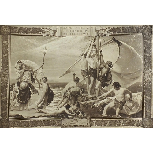 310 - Classical Pre-Raphaelite scenes, five photo lithographs including the Seafarers claim Britain as the... 