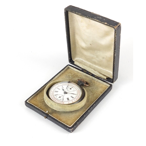 1077 - Vintage gun metal open face chronograph pocket watch with enamelled dial, the case numbered 12470, 5... 