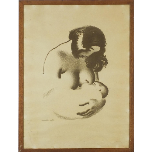 1391 - Mother feeding child, early 20th century print, framed and glazed, 59.5cm x 43cm excluding the frame