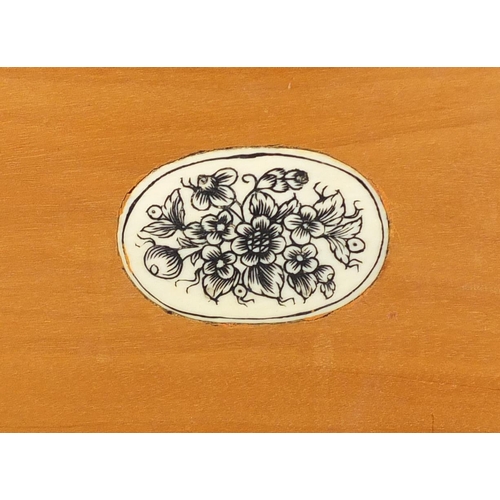 457 - Anglo Indian horn, sandalwood and ivory dome topped casket on paw feet, the ivory penwork panels dec... 