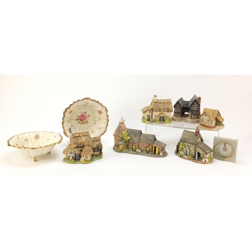 1746 - Six model cottages including David Winter together with pair of Ducal ware pottery bowls and a therm... 