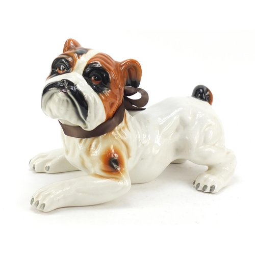 1748 - Hand painted porcelain model of a Bulldog, 38cm in length