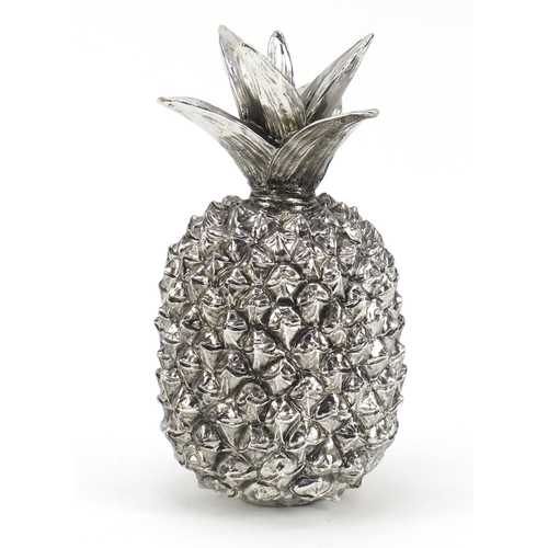 1377 - Large silvered model of a pineapple, 26cm high