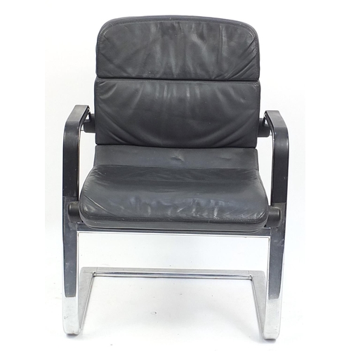 656 - Ahren de Cirkel, Danish black leather and chrome recliner office chair, label to the base, numbered ... 