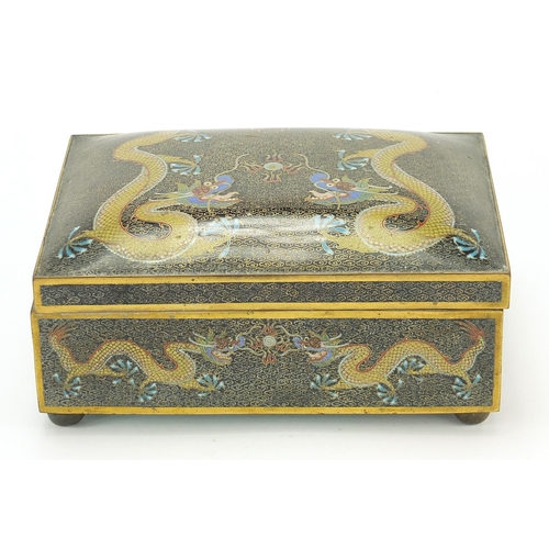 403 - Chinese cloisonne brass and enamel cigar box enamelled with dragons chasing a flaming pearl, 10cm H ... 