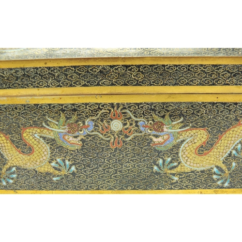 403 - Chinese cloisonne brass and enamel cigar box enamelled with dragons chasing a flaming pearl, 10cm H ... 