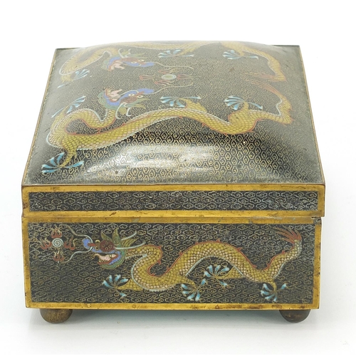 403 - Chinese cloisonne brass and enamel cigar box enamelled with dragons chasing a flaming pearl, 10cm H ... 