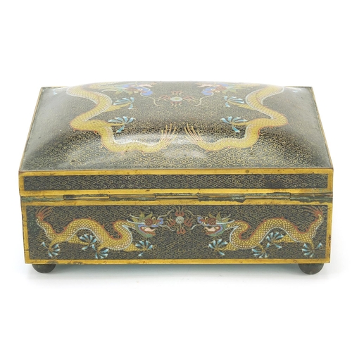 403 - Chinese cloisonne brass and enamel cigar box enamelled with dragons chasing a flaming pearl, 10cm H ... 