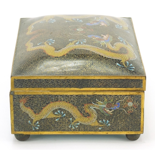 403 - Chinese cloisonne brass and enamel cigar box enamelled with dragons chasing a flaming pearl, 10cm H ... 