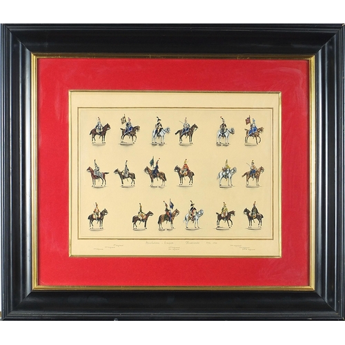 1356 - Revolution Empire, Hussards, military interest heightened watercolour, mounted, framed and glazed, 3... 