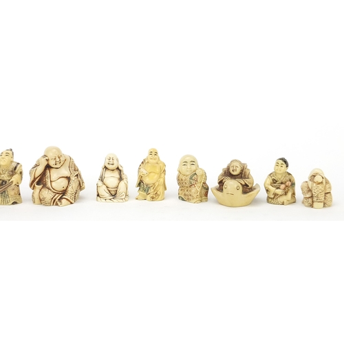 1285 - Collection of Japanese ivorine okimonos including Buddha, the largest approximately 5cm high