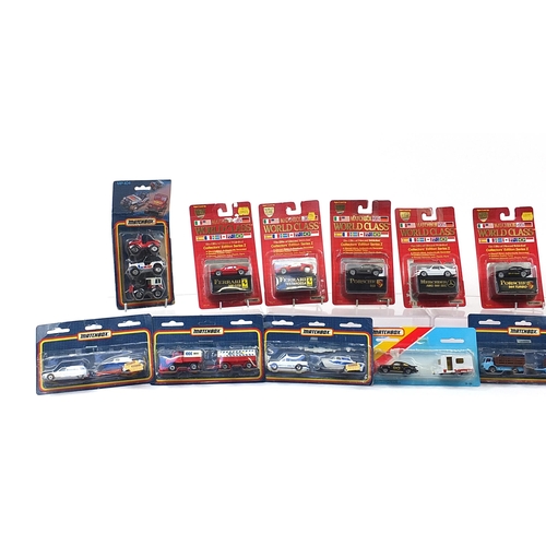 722 - Vintage Matchbox diecast vehicles in blister packs including Porsche and Mercedes