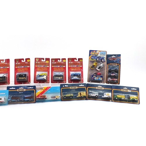 722 - Vintage Matchbox diecast vehicles in blister packs including Porsche and Mercedes