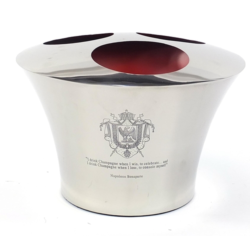 518 - Three bottle Champagne ice bucket with Napoleon Bonaparte and Lily Bollinger mottos, 25cm high x 36.... 