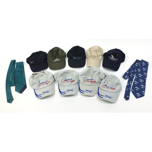 1244 - Collection of aviation interest baseball caps and ties including Boeing