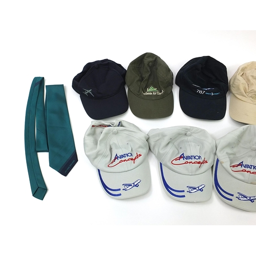 1244 - Collection of aviation interest baseball caps and ties including Boeing