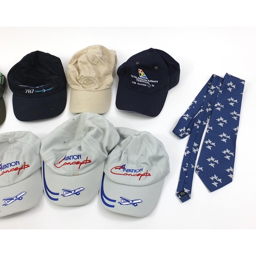 1244 - Collection of aviation interest baseball caps and ties including Boeing