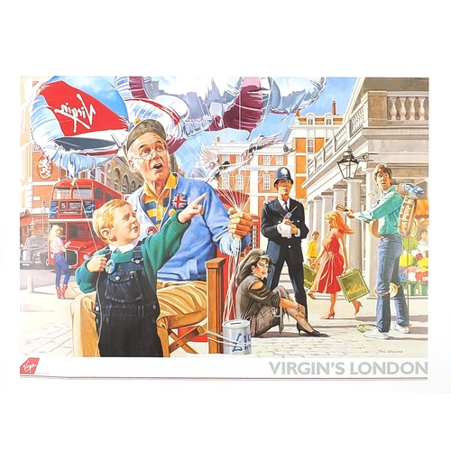 1494 - Aviation memorabilia including 1980's Virgin Atlantic advertising posters for Moscow, London, Miami ... 