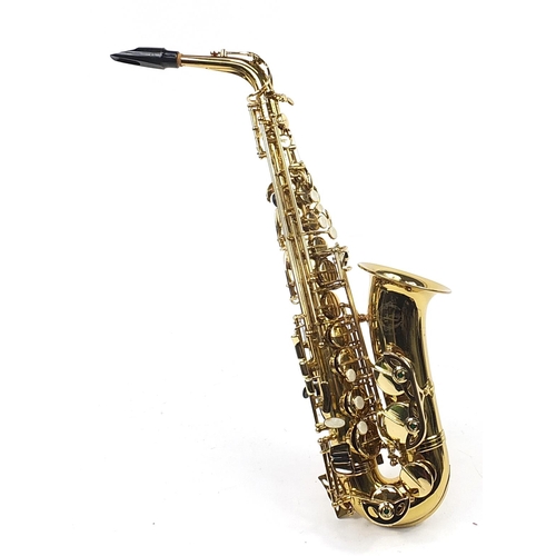 699 - Artemis MKII brass saxophone numbered 0106449,  housed in a fitted case