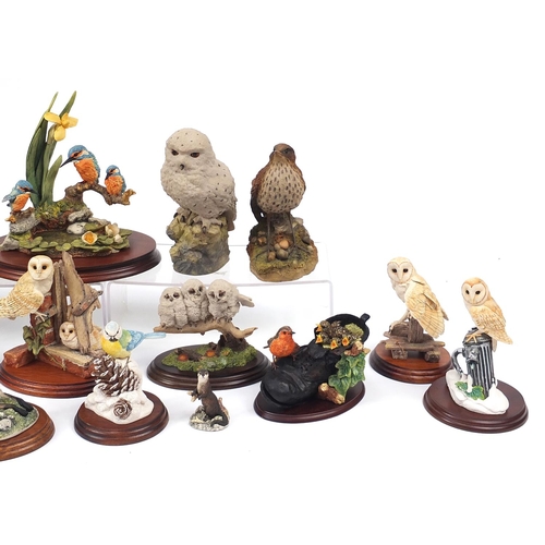 513 - Predominantly Border Fine Arts model animals on stands including birds and a group of foxes titled F... 