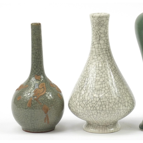 1202 - Chinese porcelain including a Ge ware type vase, Meiping vase having a green glaze and two planters,... 