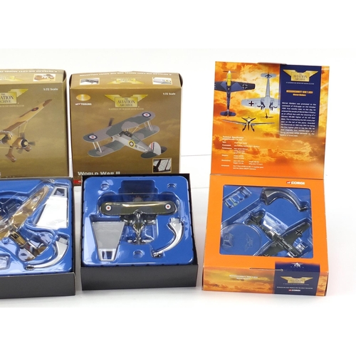 744 - Five Corgi Aviation Archive diecast aeroplanes with boxes including Messerschmitt 109E JG 26