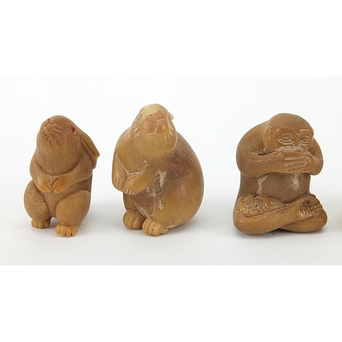 1764 - Five Japanese carved nut netsukes, the largest 4cm high