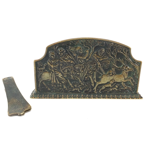 427 - Manner of Max Le Verrier, bronze letter rack and clip decorated with classical figures, the largest ... 